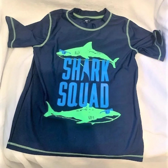 Carters rash guard/ swim shirt "Shark Squad" EUC - Picture 1 of 3